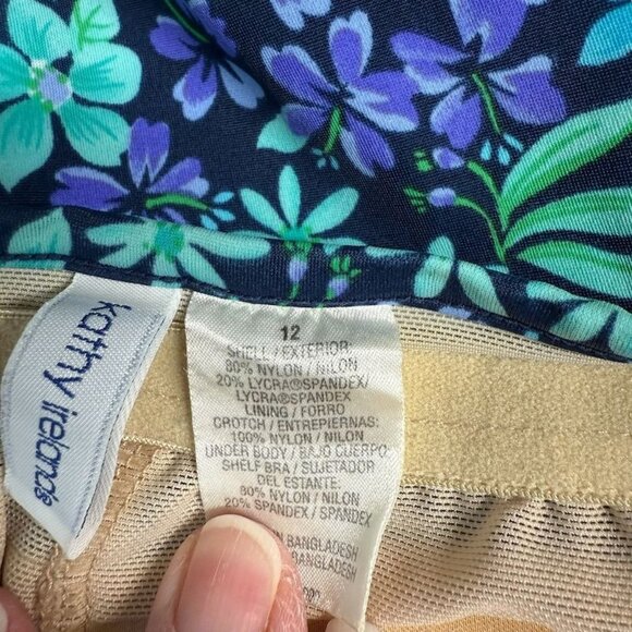 Kathy Ireland Medium One Piece Swim Dress Floral Soft Bra Tummy Control Blue Tea - Picture 9 of 10